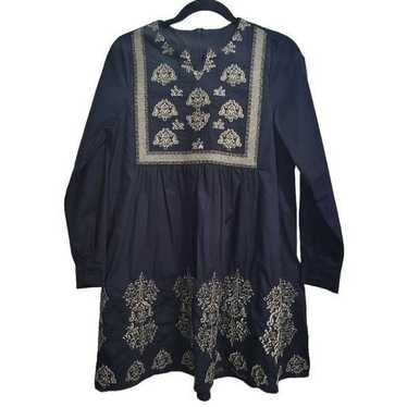 Embroidered navy dress