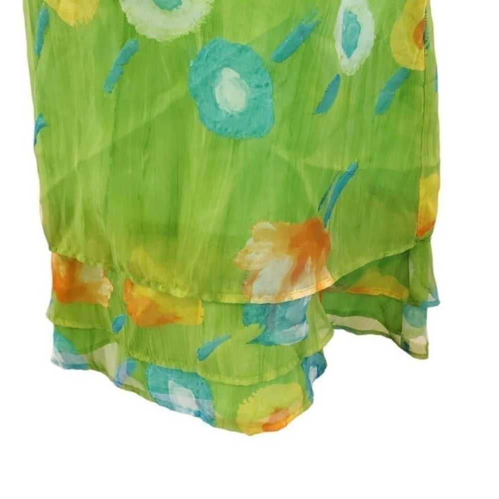 Vintage 90s Lime Green Chiffon Watercolor Floral … - image 4