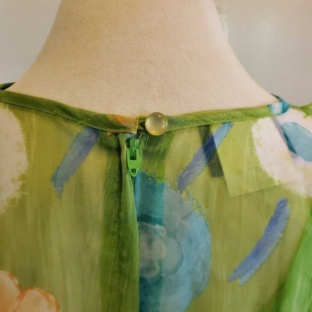 Vintage 90s Lime Green Chiffon Watercolor Floral … - image 9