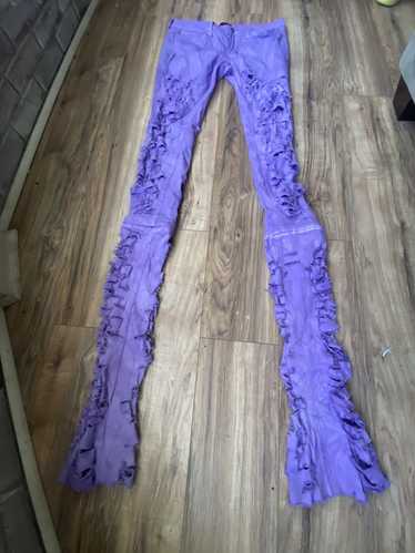 Custom × Streetwear Purple distressed stacked jea… - image 1