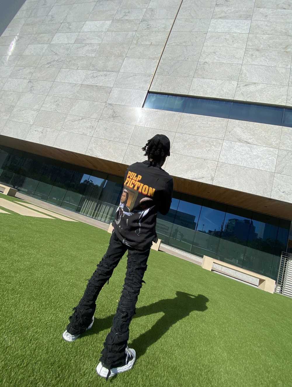 Custom × Streetwear Black distressed stacked jeans - image 2