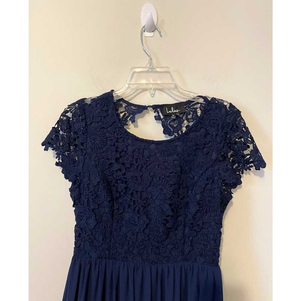 Lulu's Lace Open Back Maxi Dress Gown Navy Blue S… - image 3