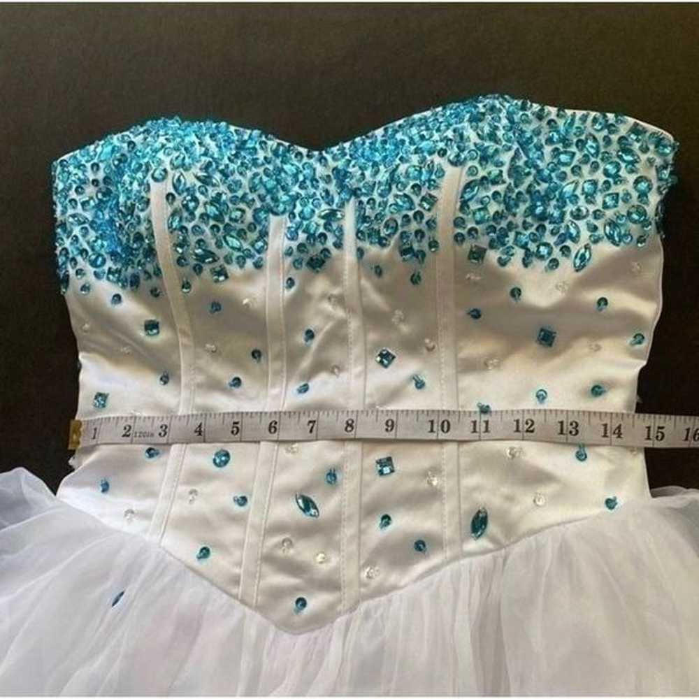 Women’s White with Blue Beading Short Prom Party … - image 7