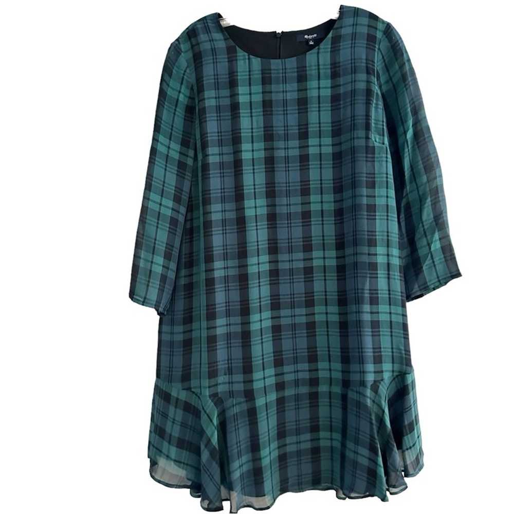 Madewell Plaid Larkin Dress 100% Silk Green Blue … - image 5