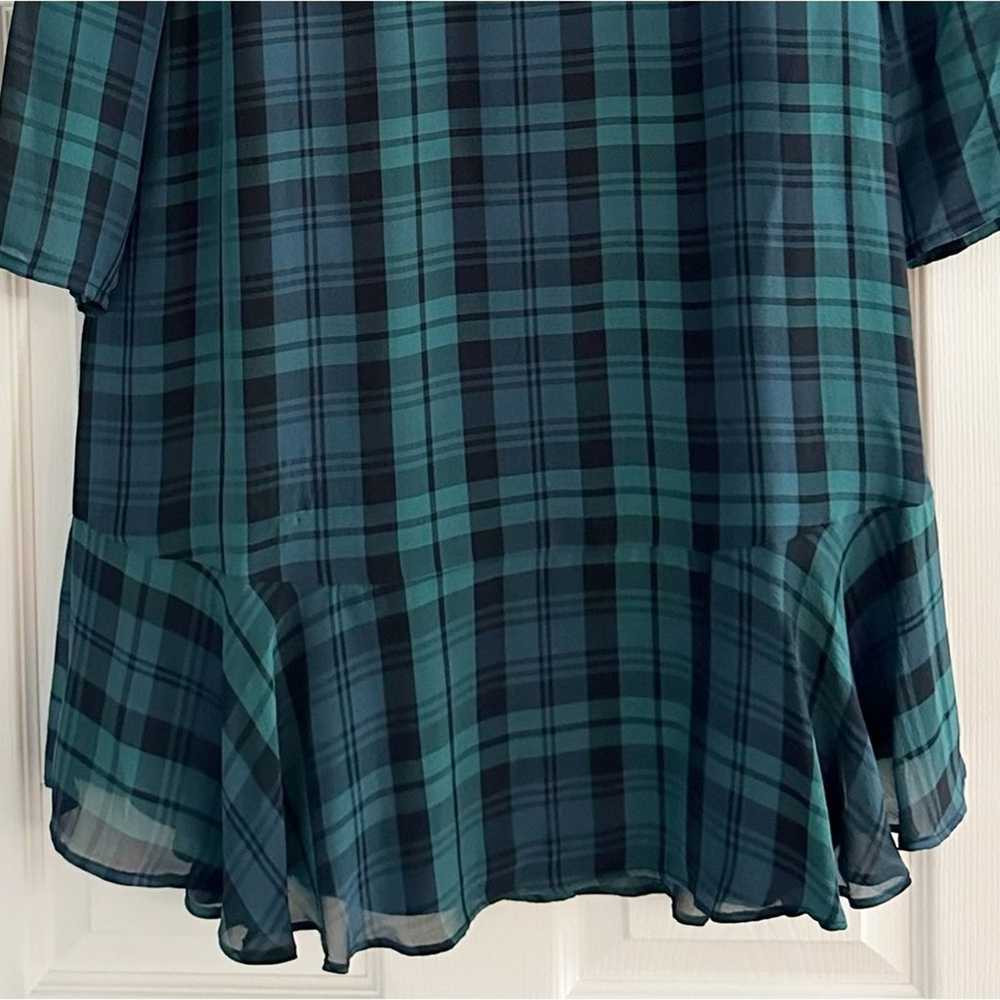Madewell Plaid Larkin Dress 100% Silk Green Blue … - image 8