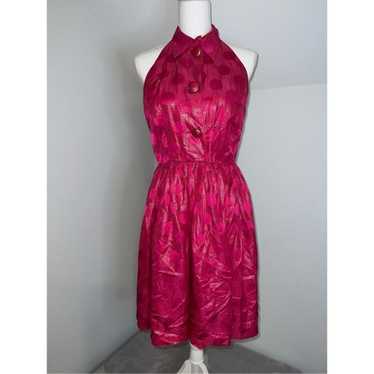 Women’s 100% Silk Halter Party Dress Gown Pink/Go… - image 1