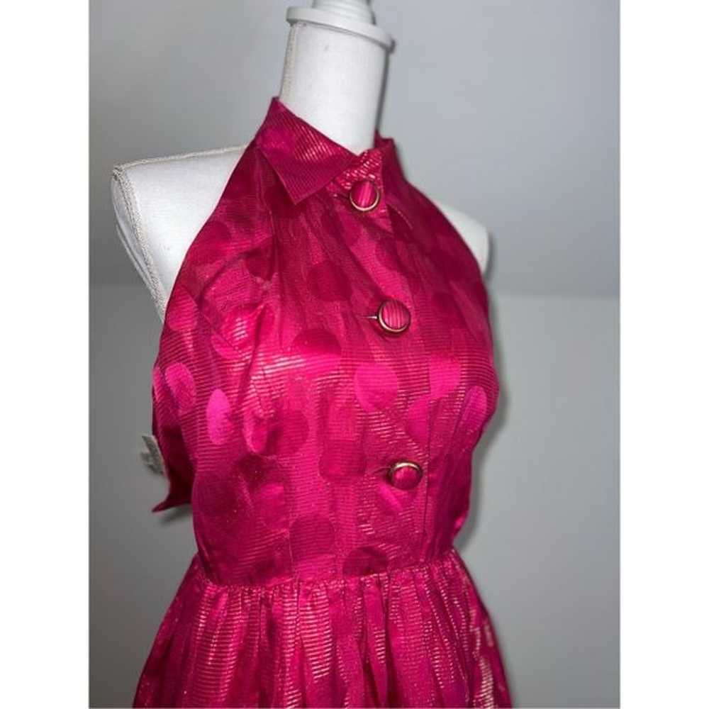 Women’s 100% Silk Halter Party Dress Gown Pink/Go… - image 2