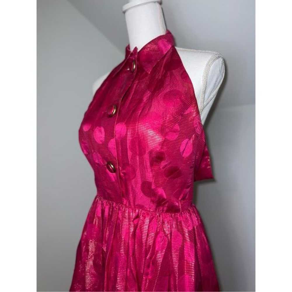 Women’s 100% Silk Halter Party Dress Gown Pink/Go… - image 3
