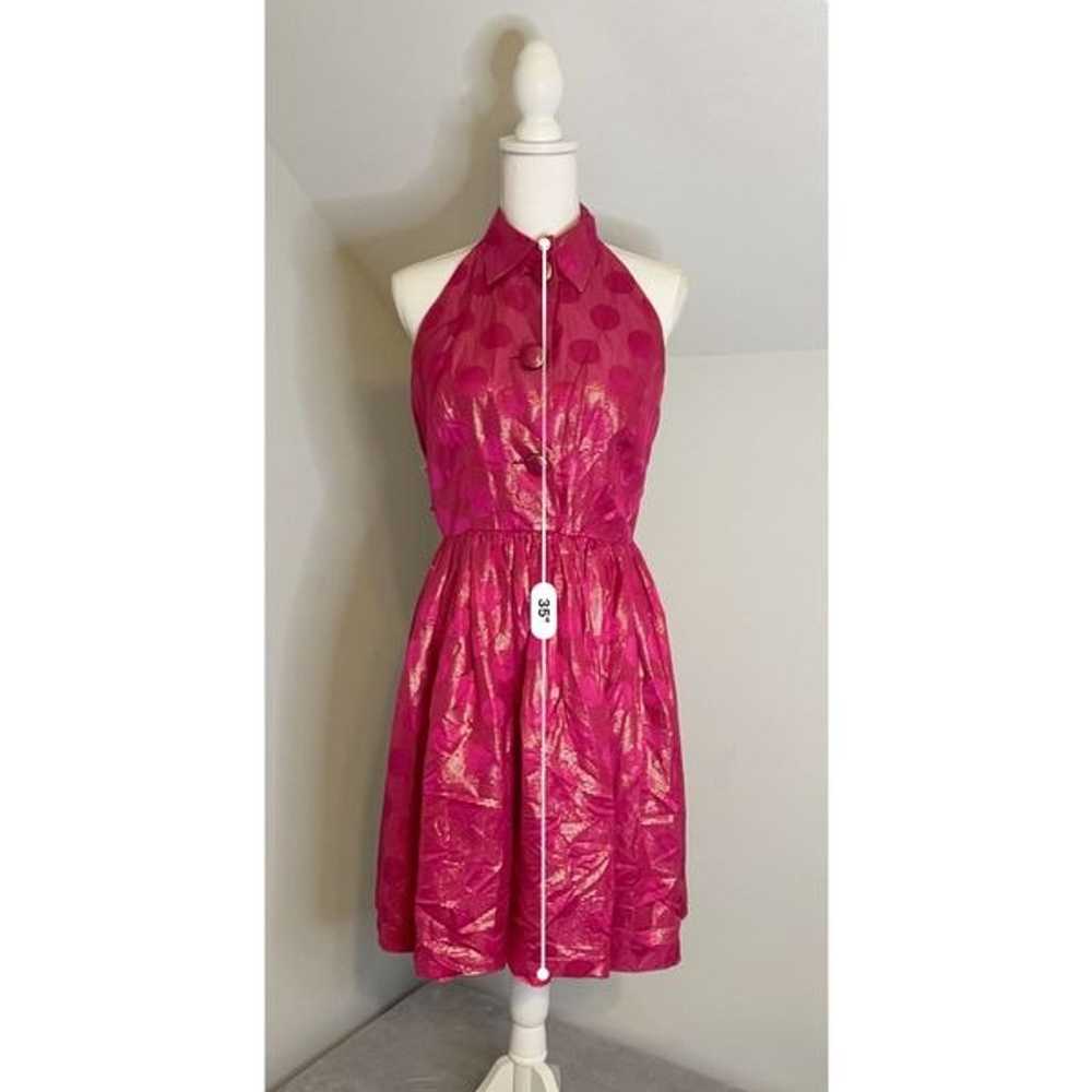 Women’s 100% Silk Halter Party Dress Gown Pink/Go… - image 5