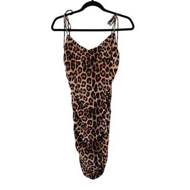 Good American Dress Ruched slip minidress leopard… - image 1