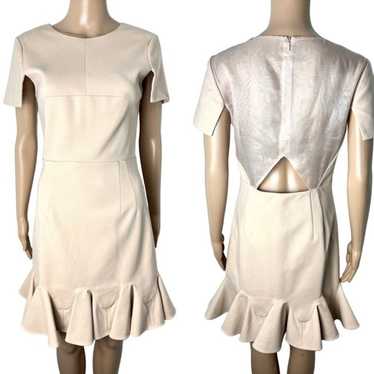 Tibi Sheath Pleated Neutral Sheer Cut Out Dress - image 1