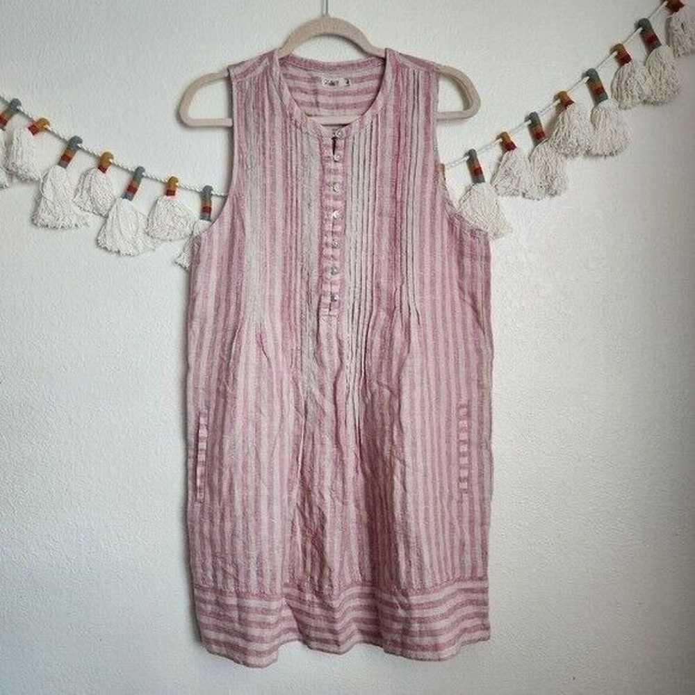 Faherty Isha Linen Pink Striped Mini Shirtdress S… - image 1