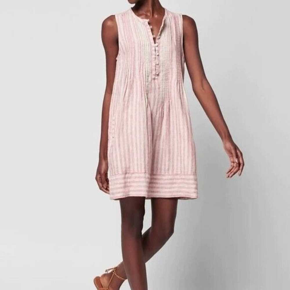 Faherty Isha Linen Pink Striped Mini Shirtdress S… - image 2