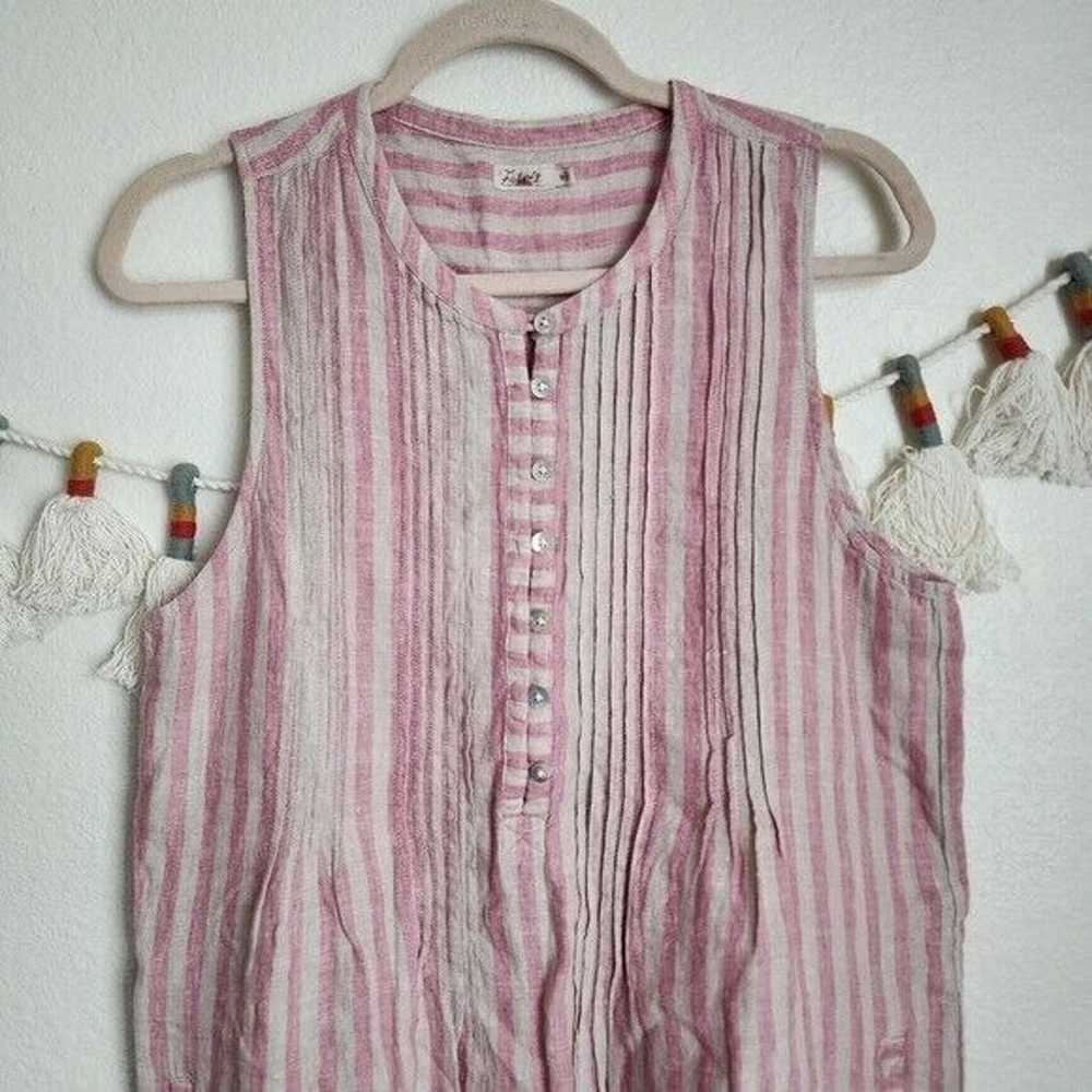 Faherty Isha Linen Pink Striped Mini Shirtdress S… - image 3