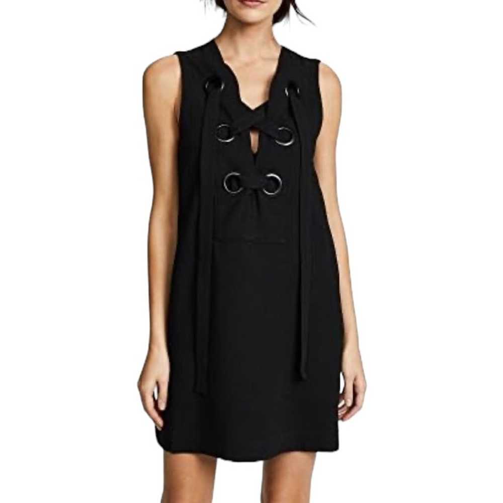 English Factory Lace Up Front Dress Black Crepe S… - image 1