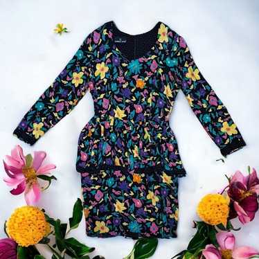 Carole Little Floral Print Midi Dress, 80s Vintag… - image 1
