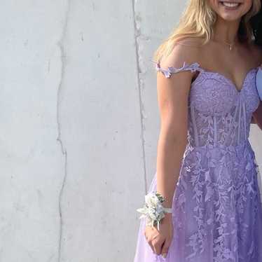 light purple beautiful lace, and flower prom dress - image 1