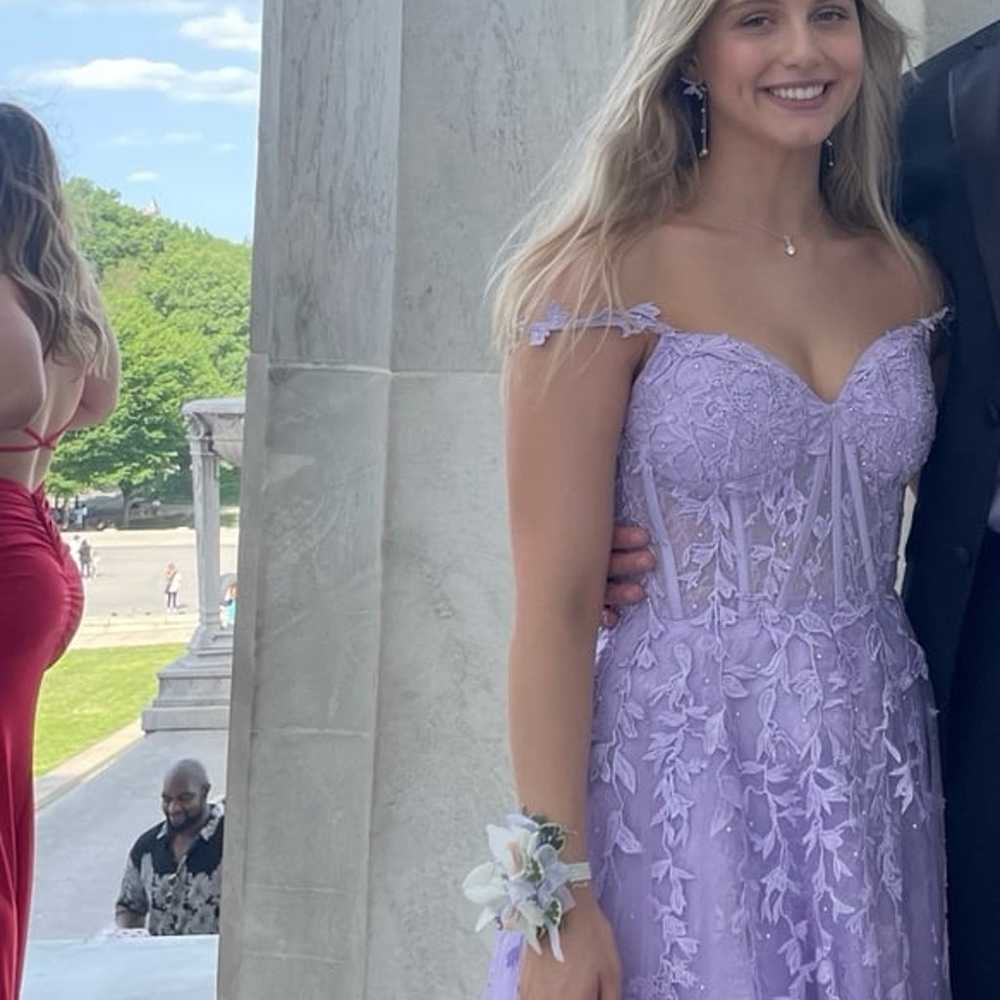 light purple beautiful lace, and flower prom dress - image 3