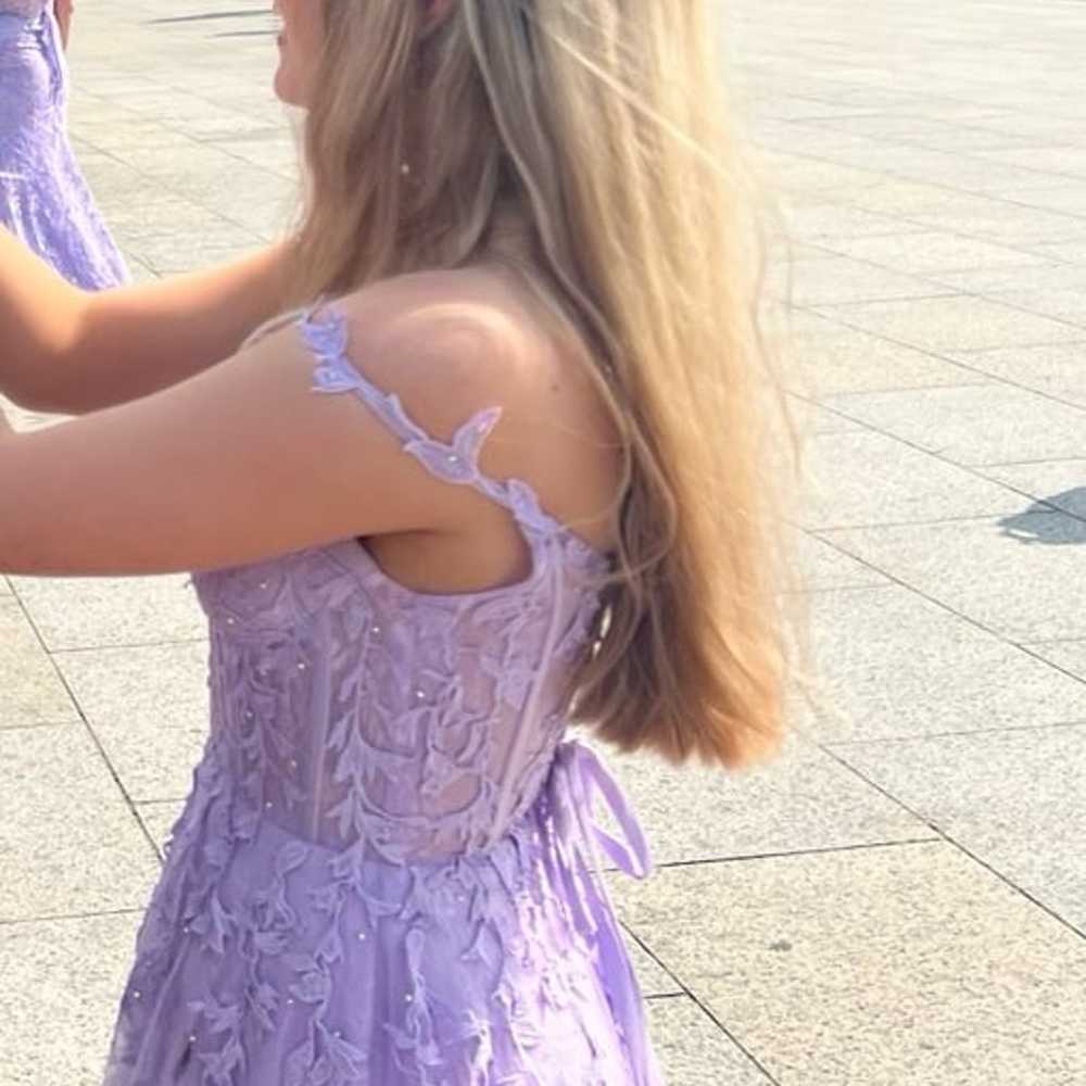 light purple beautiful lace, and flower prom dress - image 5