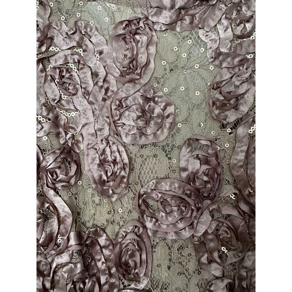 Alex Evenings Sequined Lace Rosette Gold Tan Quar… - image 5