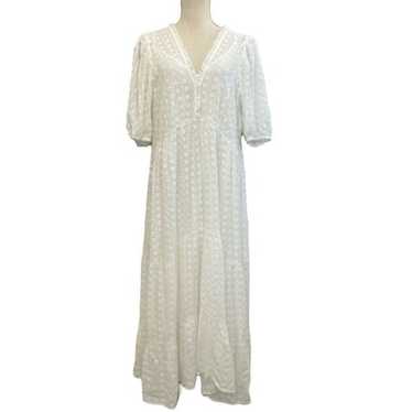 AUGUSTE Size 10/XL Eyelet Tiered Midi Dress + Sli… - image 1