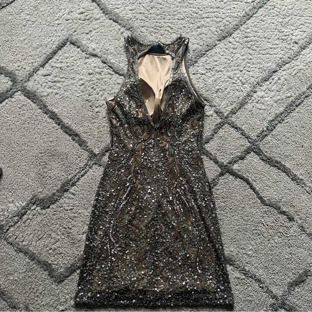 Scala sequin tan nude gray mini dress high neck p… - image 5