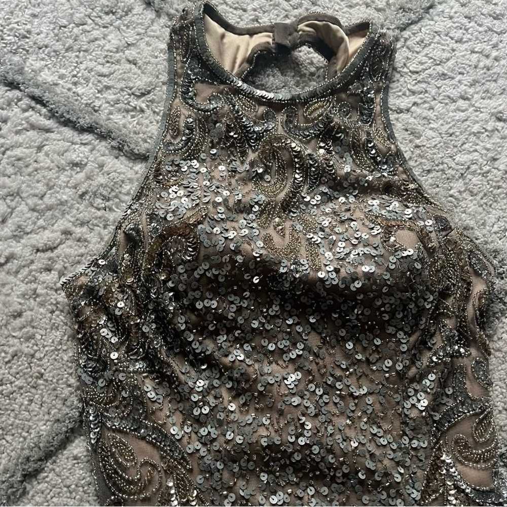 Scala sequin tan nude gray mini dress high neck p… - image 6