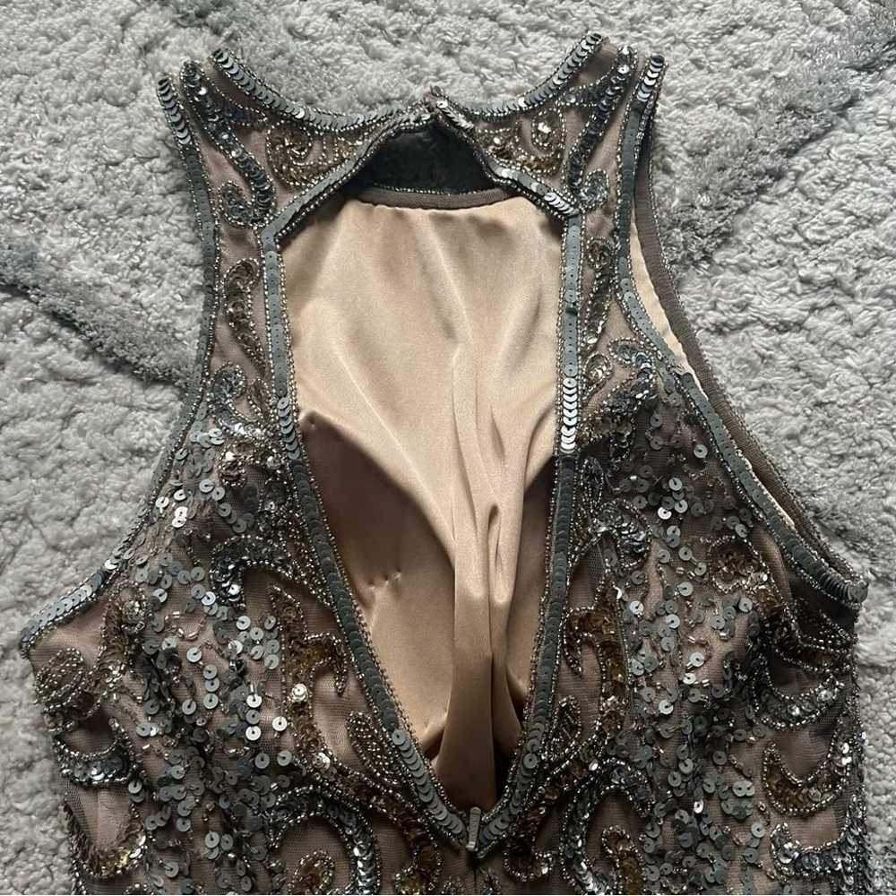 Scala sequin tan nude gray mini dress high neck p… - image 8