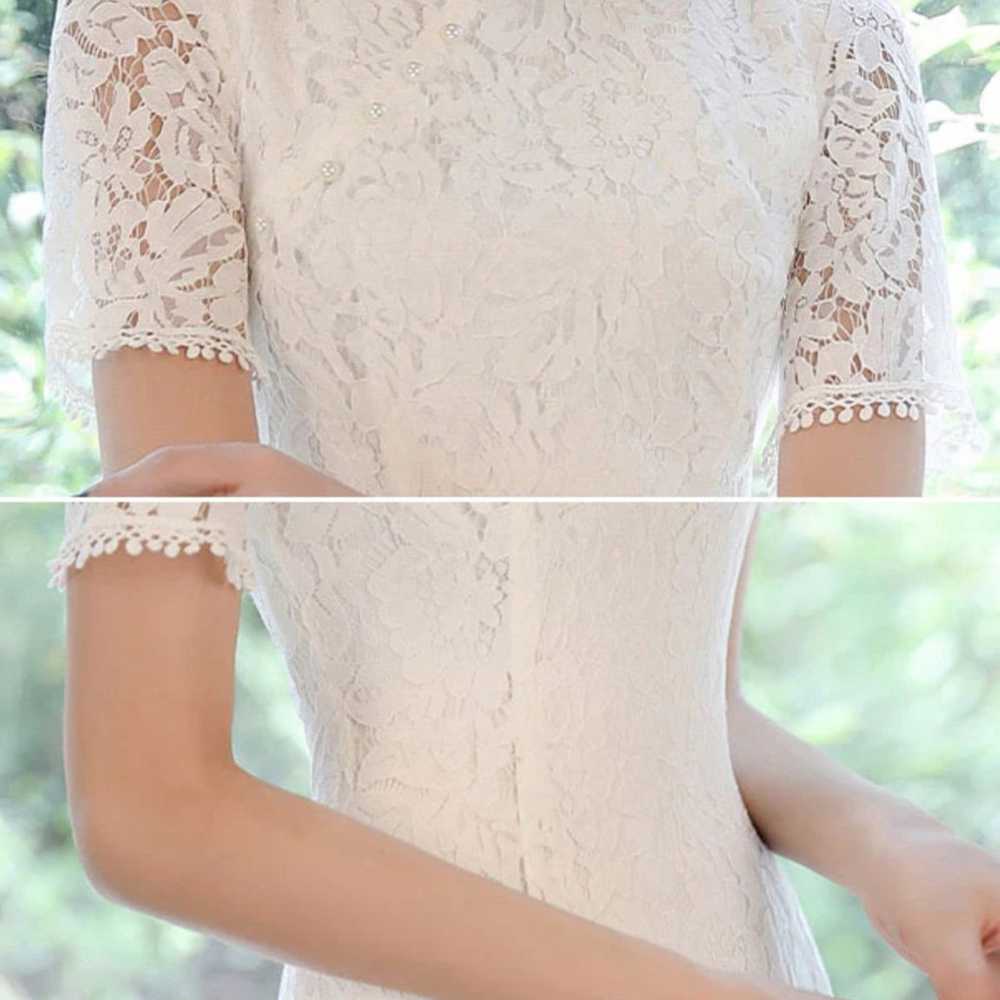 White Lace Split A-line Maxi Cheongsam Qipao Wedd… - image 6