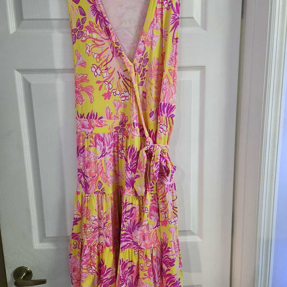 Lilly Pulitzer Calla Yellow Floral Coral Wrap Dre… - image 2