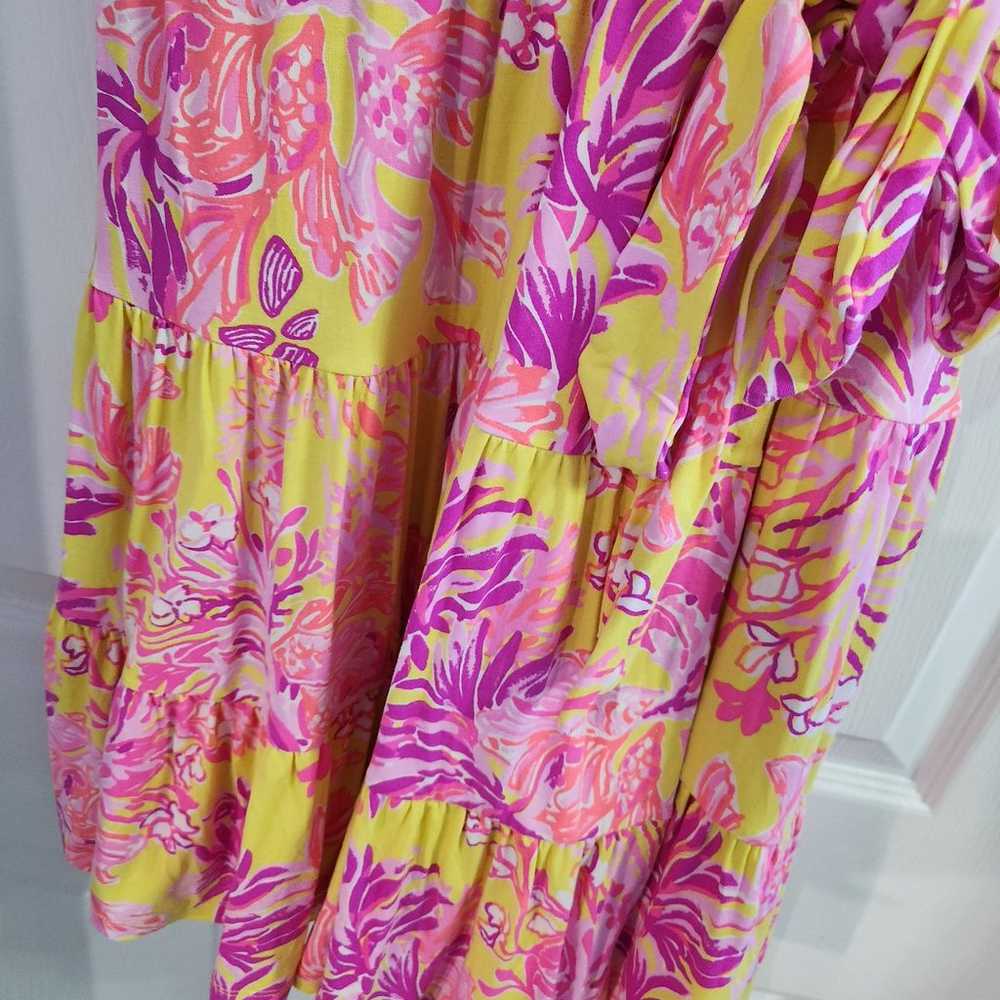 Lilly Pulitzer Calla Yellow Floral Coral Wrap Dre… - image 3