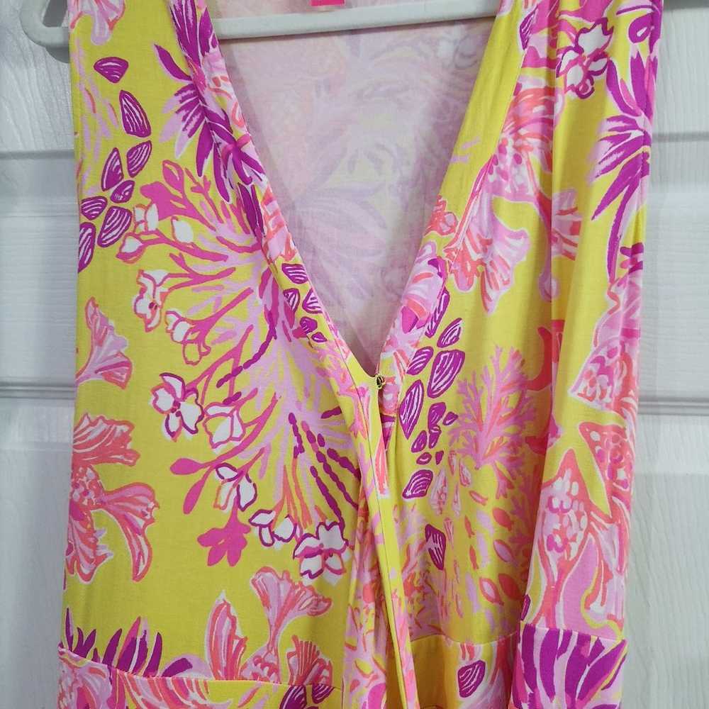 Lilly Pulitzer Calla Yellow Floral Coral Wrap Dre… - image 4
