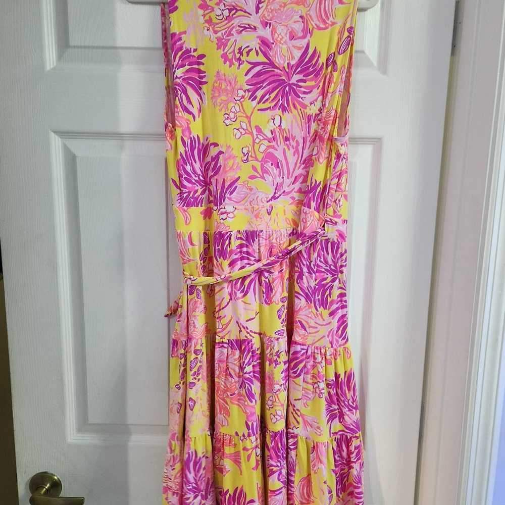 Lilly Pulitzer Calla Yellow Floral Coral Wrap Dre… - image 5