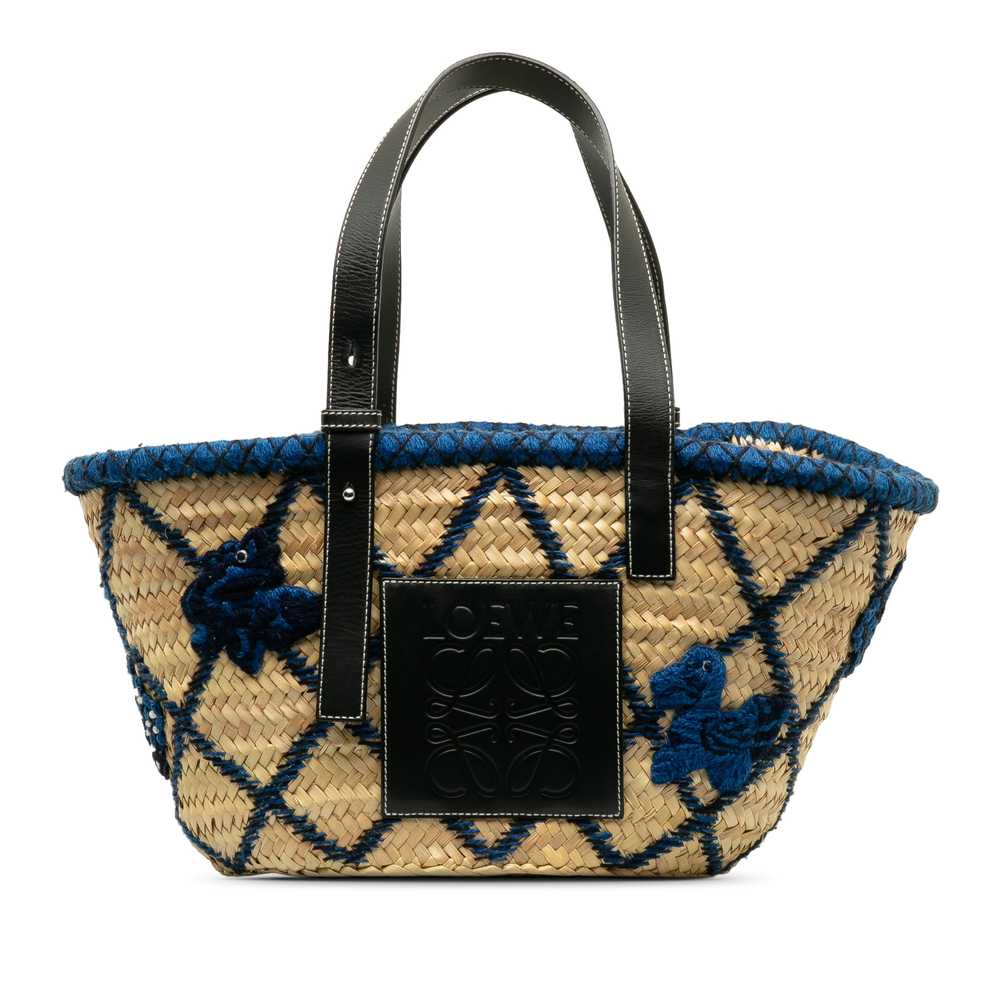 Brown LOEWE Medium Animal Embroidered Raffia Bask… - image 1