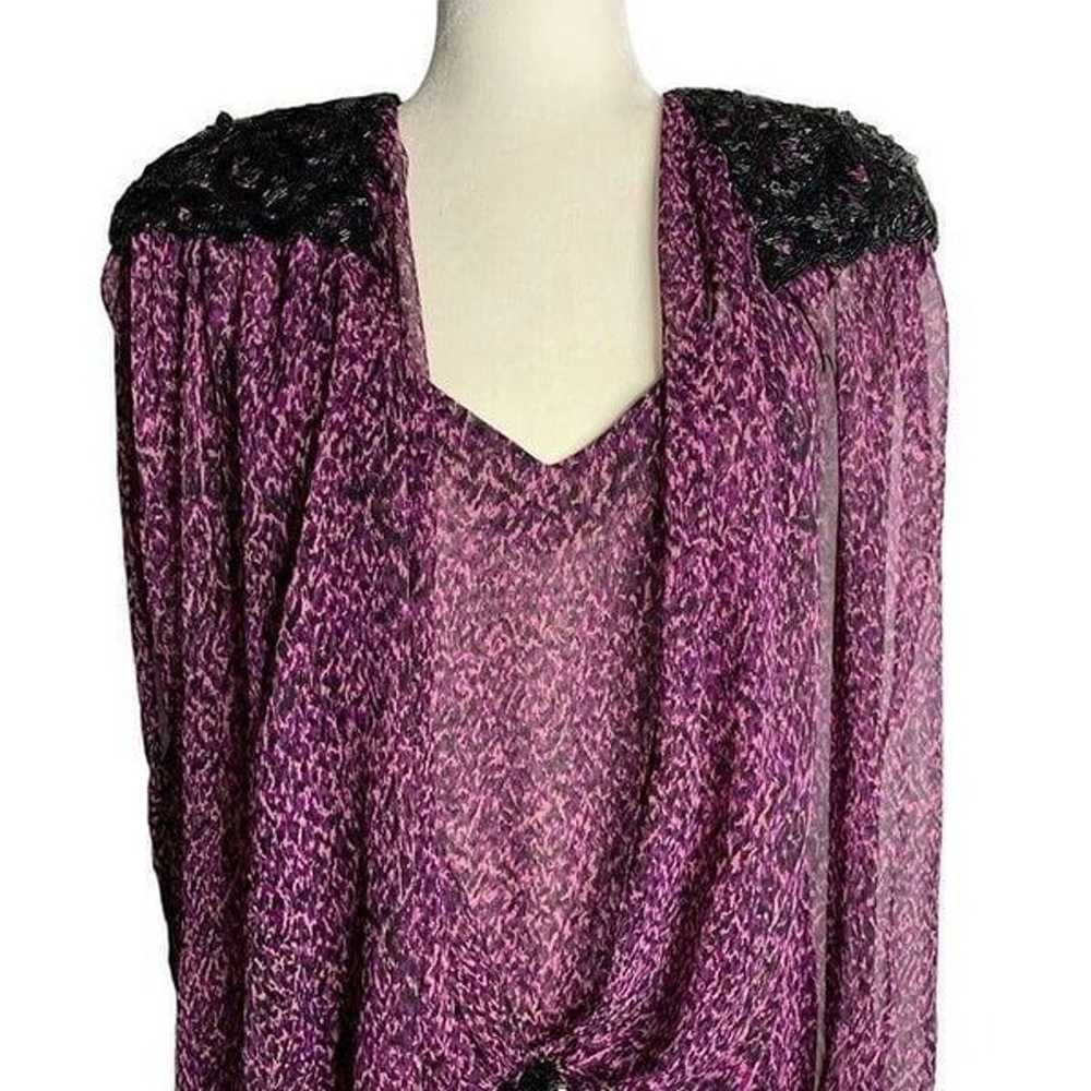 Vintage 80s Beaded Dropped Waist Dress S Purple S… - image 2