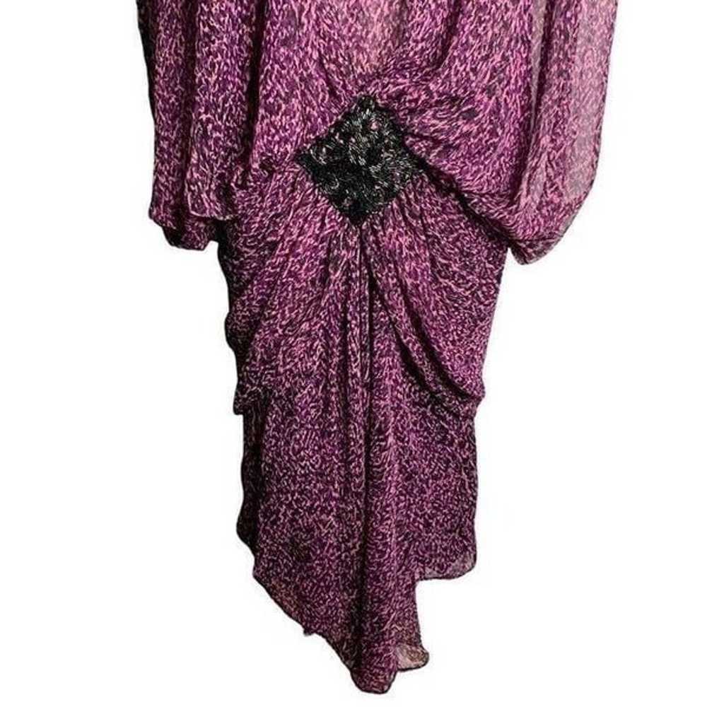 Vintage 80s Beaded Dropped Waist Dress S Purple S… - image 3