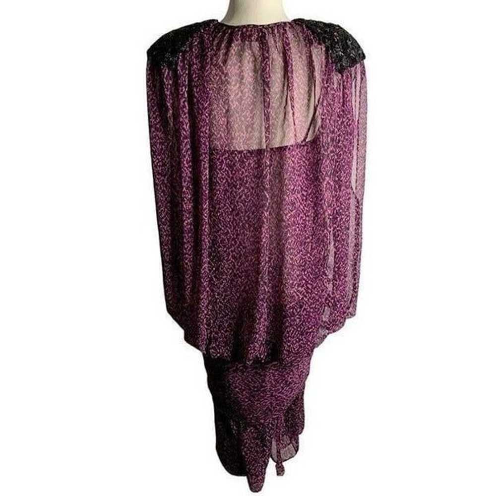 Vintage 80s Beaded Dropped Waist Dress S Purple S… - image 5