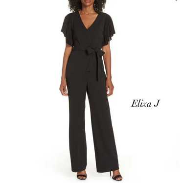 Eliza J Pleated Crepe Cap Sleeve Wide Leg Black B… - image 1