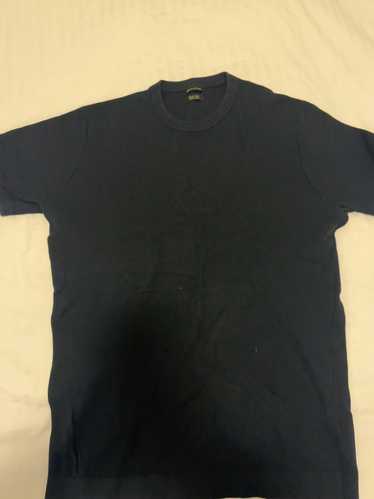 Massimo Dutti Navy Blue fitted ribbed crew neck T-