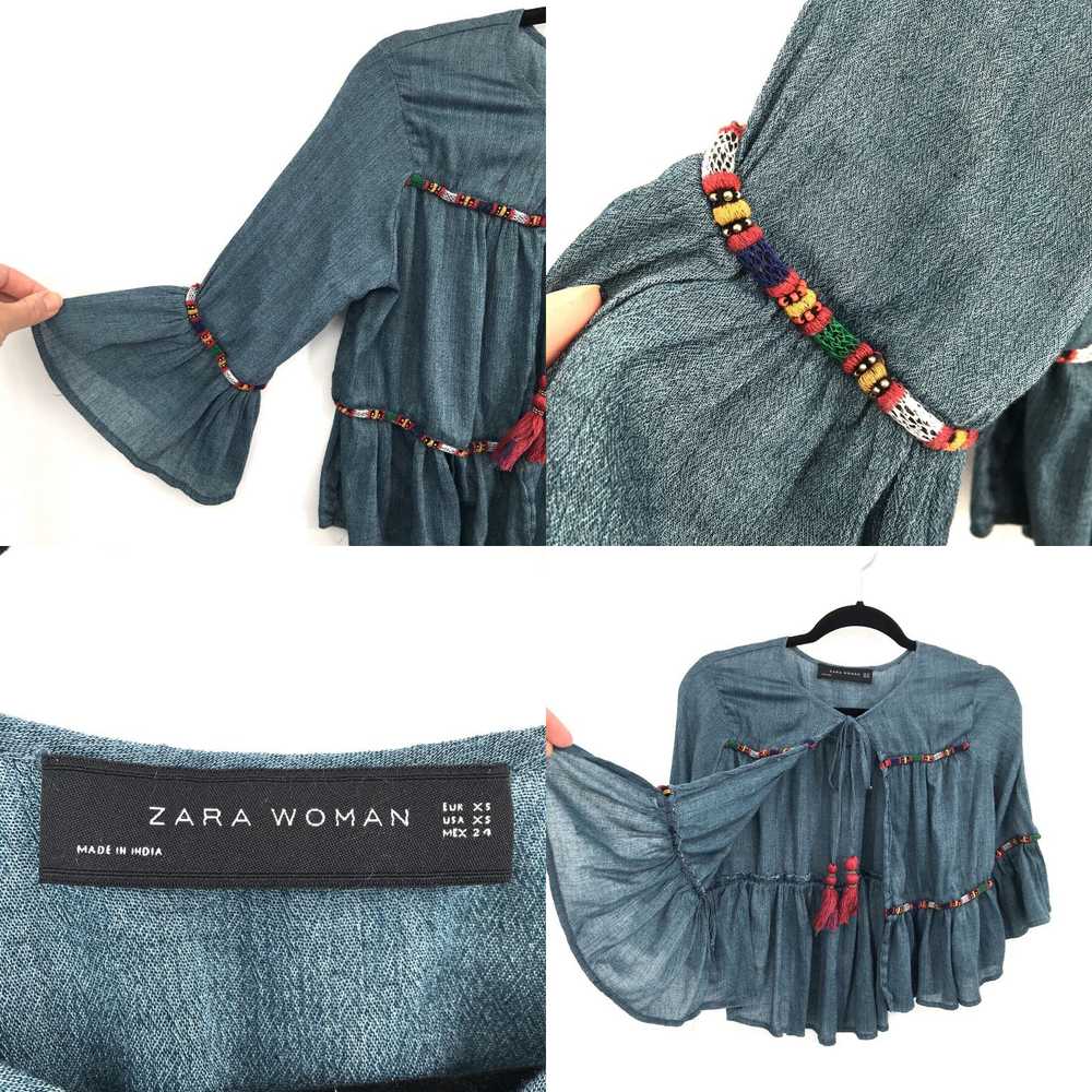 Zara ZARA WOMAN Boho Beaded Ruffled Tassel Tie-Fr… - image 4