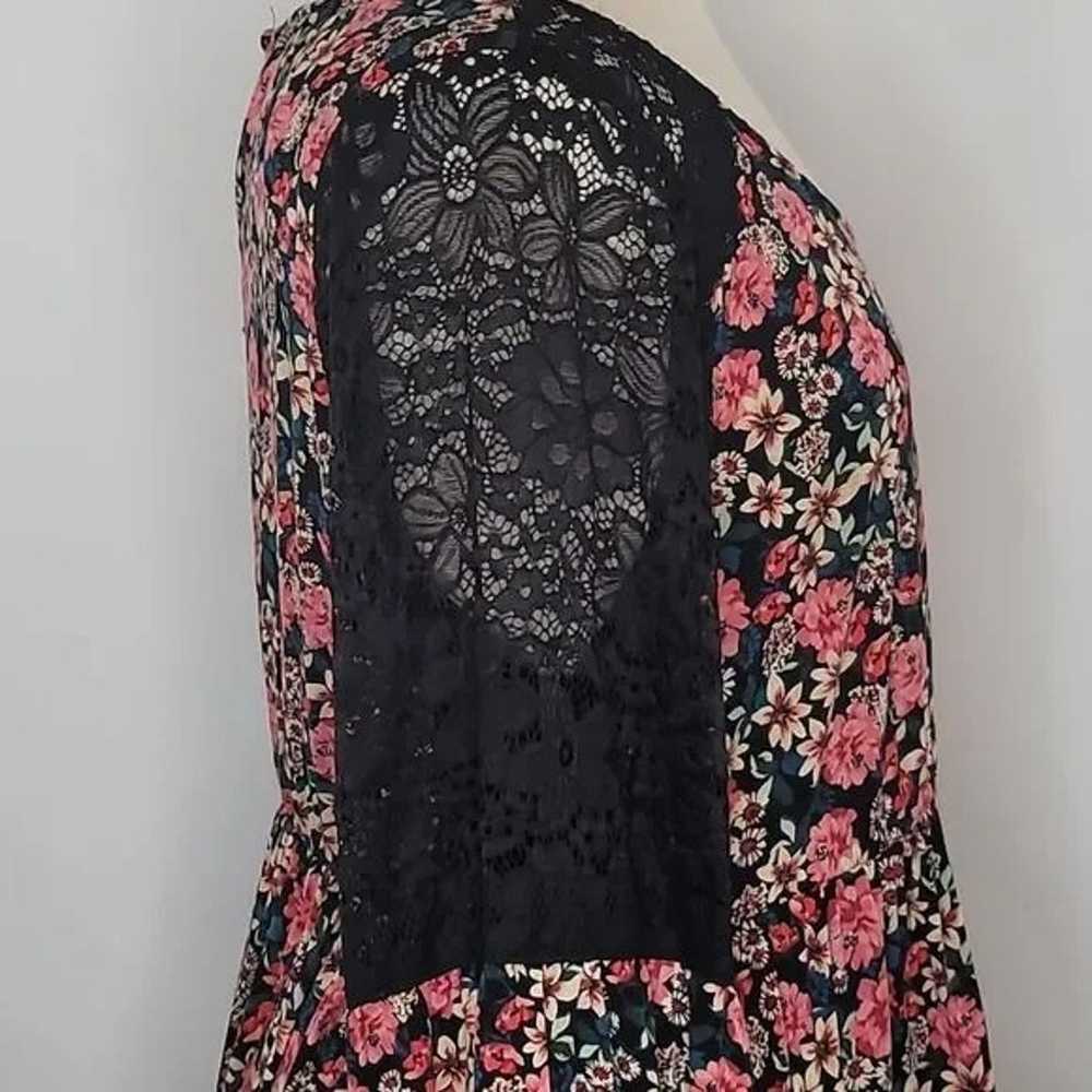 Black Floral Mini Challis Tiered Dress - image 5