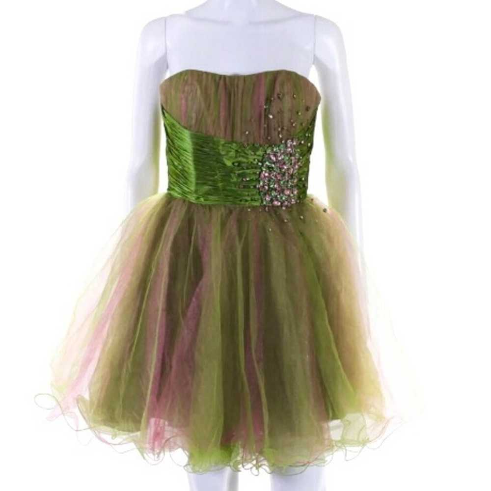 Sherri Hill Prom Dress Size XS Green Pink Rhinest… - image 1