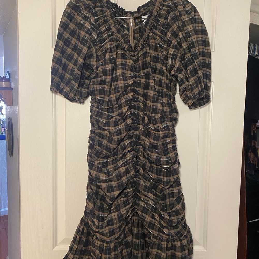 New GANNI Seersucker Check Puff-Sleeve Mini Dress… - image 3