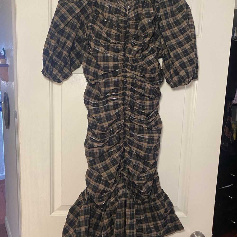 New GANNI Seersucker Check Puff-Sleeve Mini Dress… - image 4