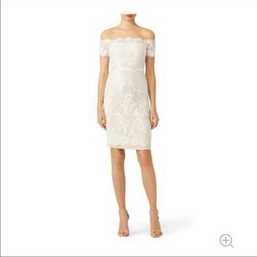 Marchesa Notte ivory light gray lace sheath cockt… - image 1