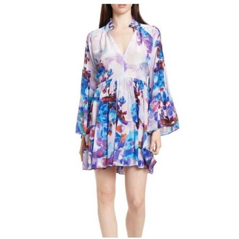 Shahida Parides Floral Print Silk Blouson Sleeve … - image 1