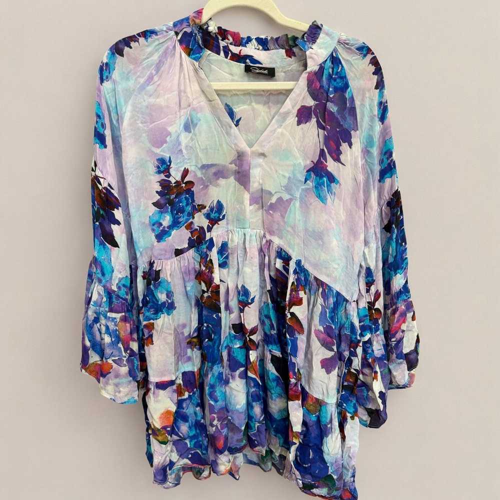 Shahida Parides Floral Print Silk Blouson Sleeve … - image 3