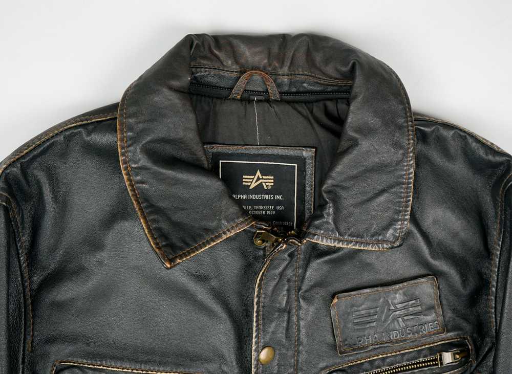 Alpha Industries × Leather Jacket × Vintage 90s A… - image 5