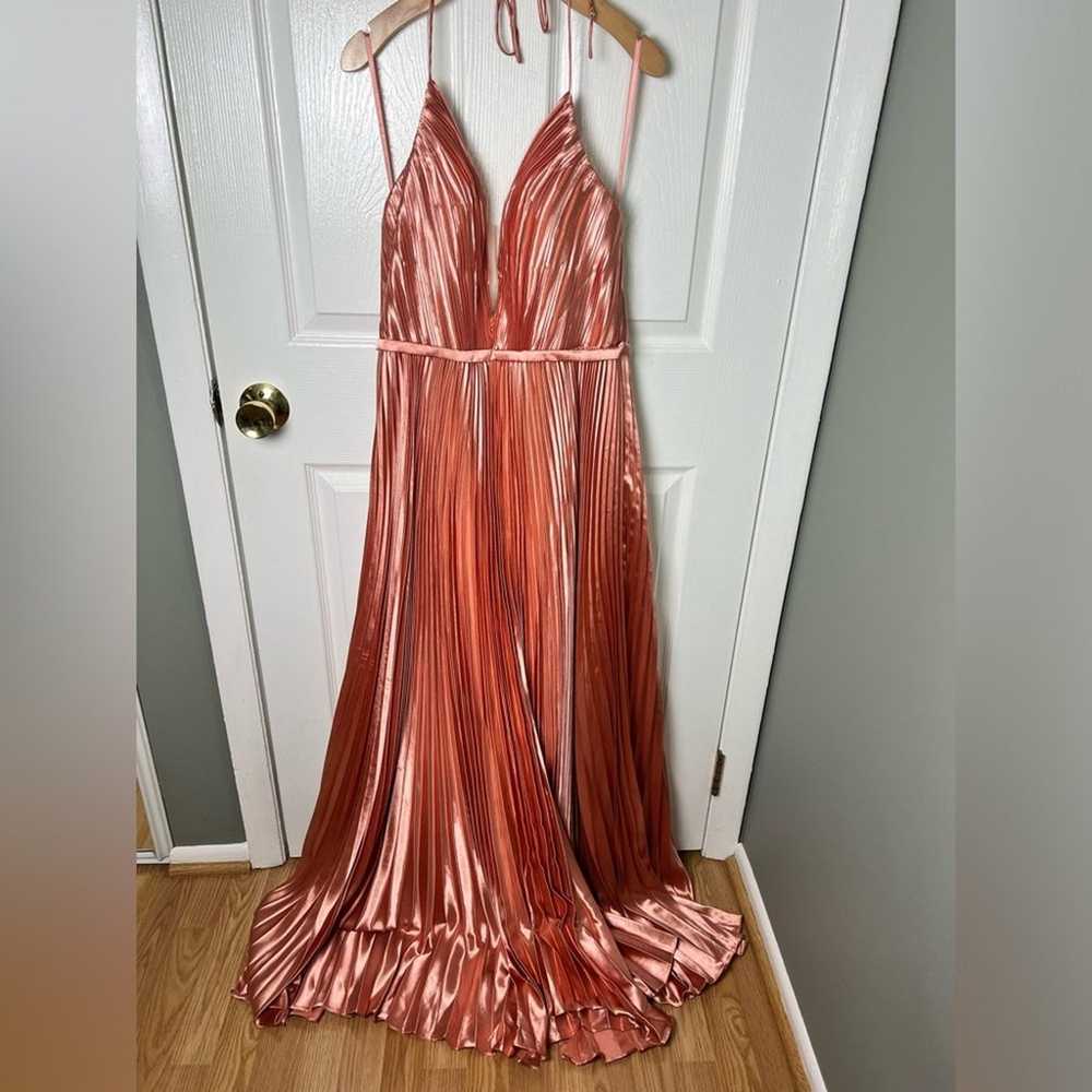 Mac Duggal Plunge Neck Pleated Rose Gold Criss Cr… - image 2