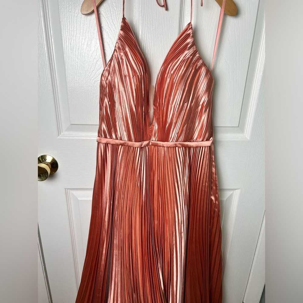 Mac Duggal Plunge Neck Pleated Rose Gold Criss Cr… - image 3
